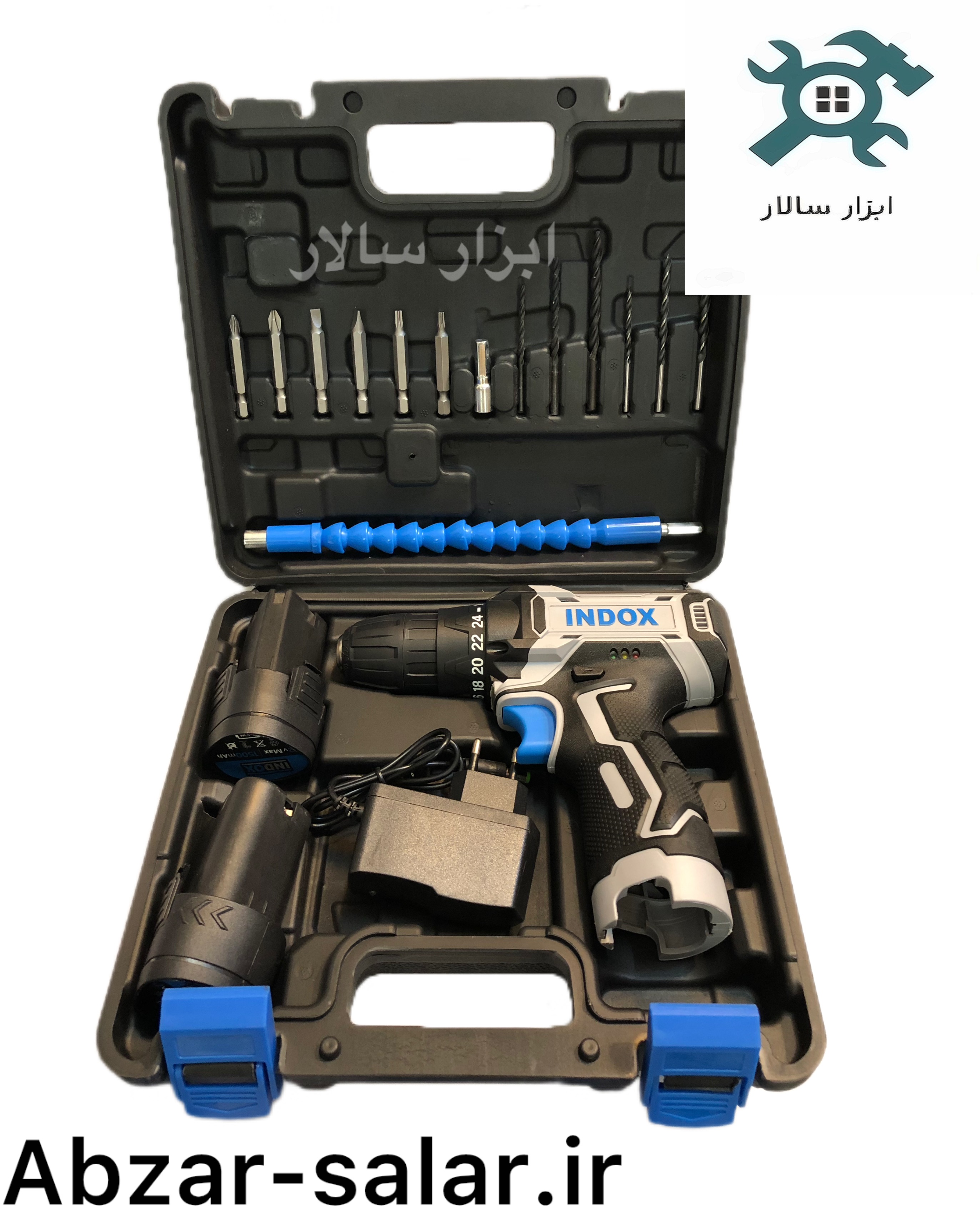 دریل شارژی ۱۲ ولت دو باطری Indox